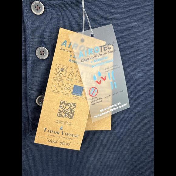 NWT Tailor Vintage Mens Airotec Performance Waffle Henley Shirt Grey/Blue Sz S - Picture 5 of 5